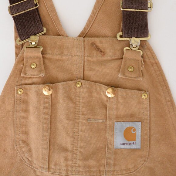 Vintage 80's Carhartt Tan SKU R03 BRN Lined Canvas Dungaree Overalls Size 34x32 - Picture 15 of 16